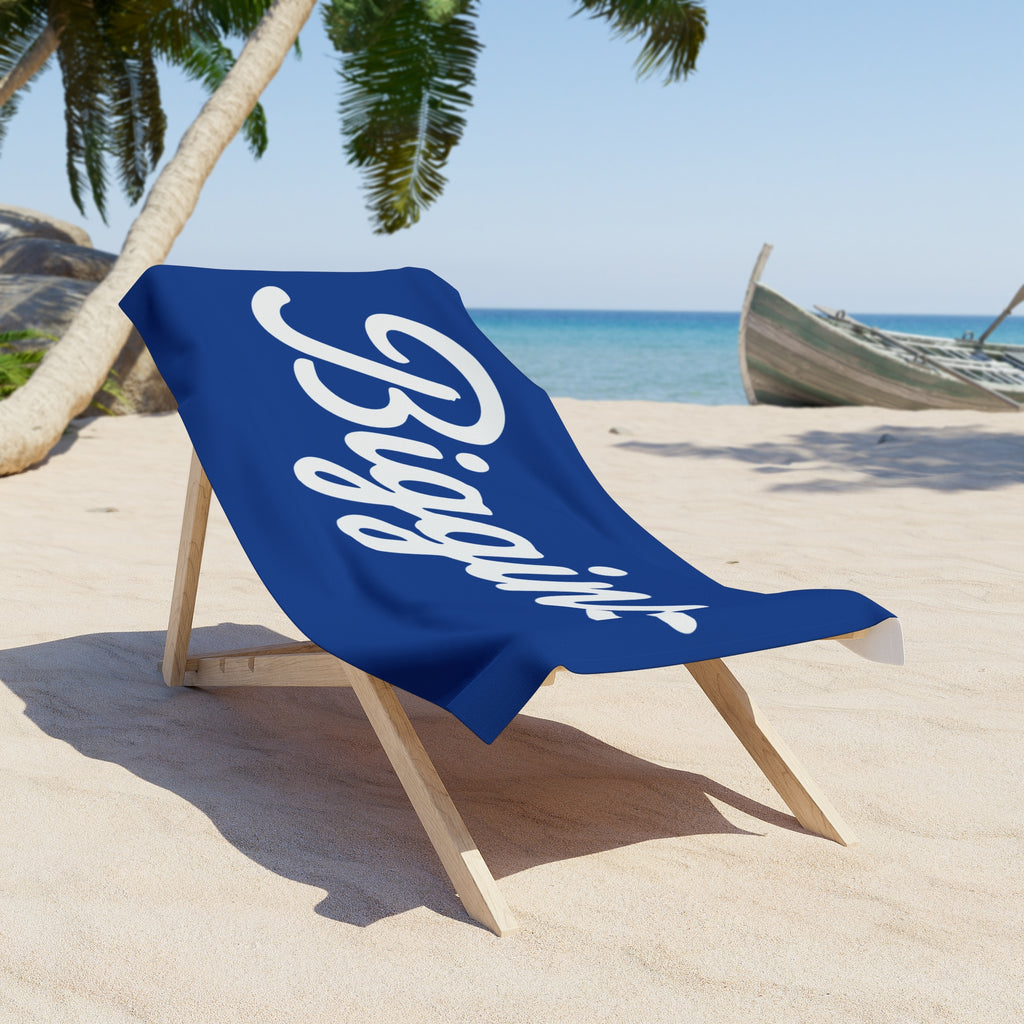 Biggins Script Beach Towel — Personalized Navy Cotton-Feel Beach Towel