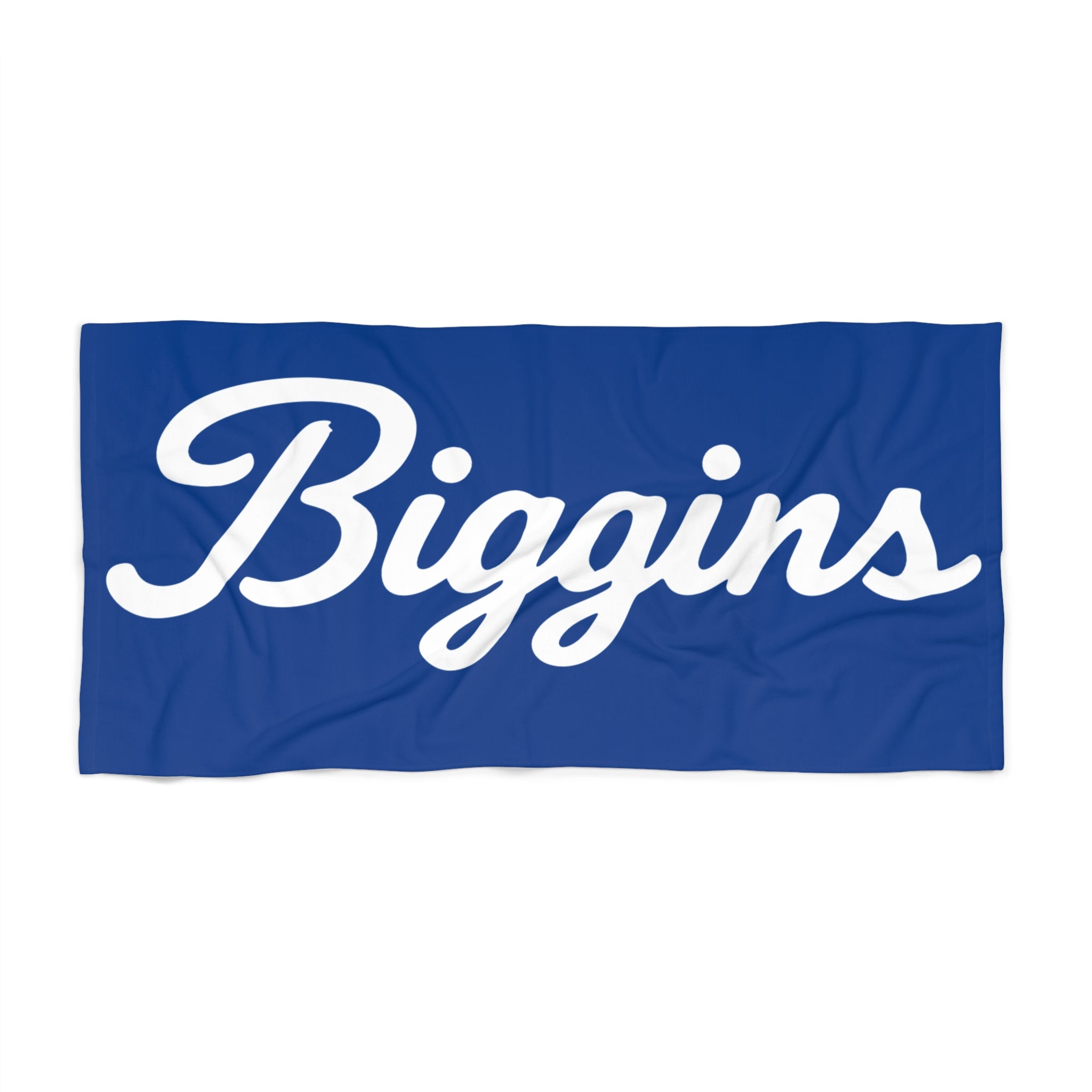 Biggins Script Beach Towel — Personalized Navy Cotton-Feel Beach Towel